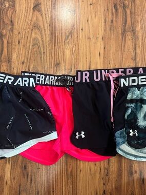 Under Armour Girls' 4-Pack Performance Shorts – Black, Hot Pink, Gray Camo